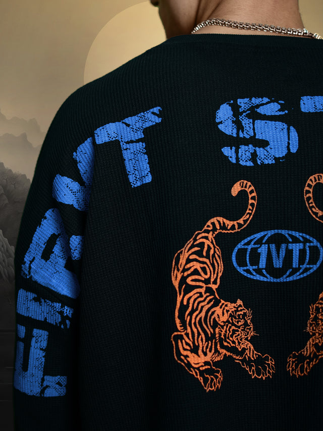 TWIN TIGERS WAFFLE FULL SLEEVE T-SHIRT