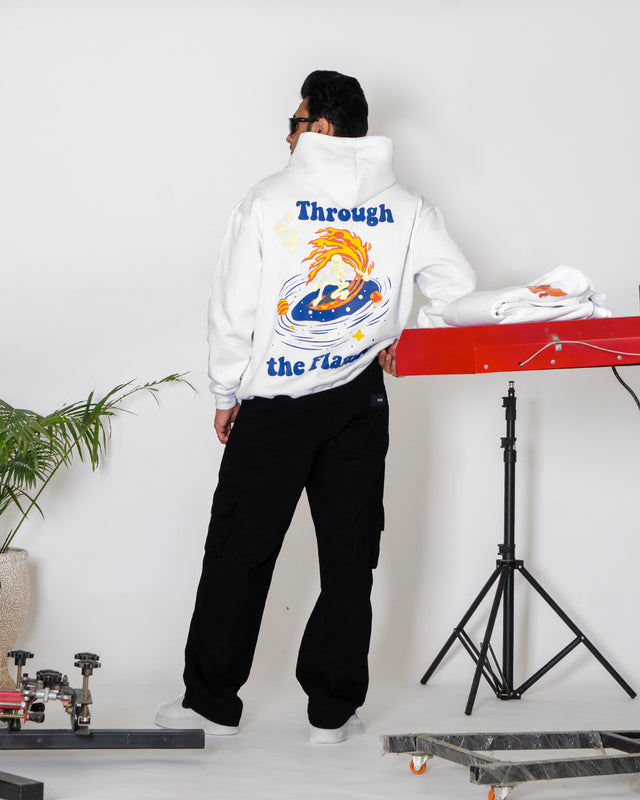 THROUGH THE FLAMES WHITE HOODIE