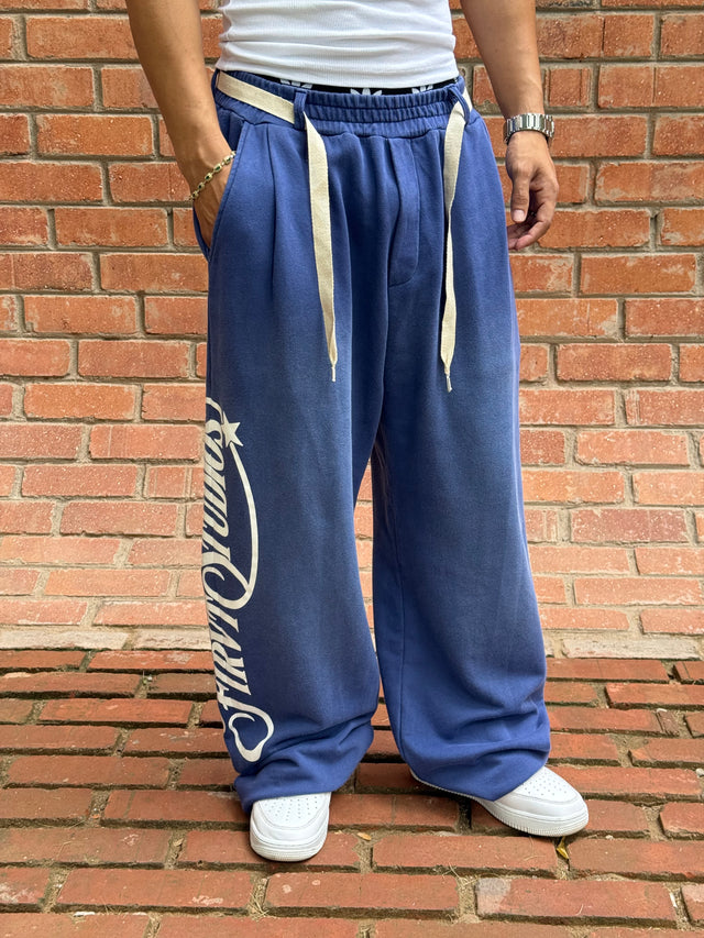 FIRVT BLUE BAGGY WASHED SWEATPANTS