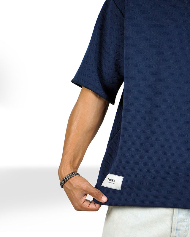 FIRVT PLEATED BLUE TSHIRT