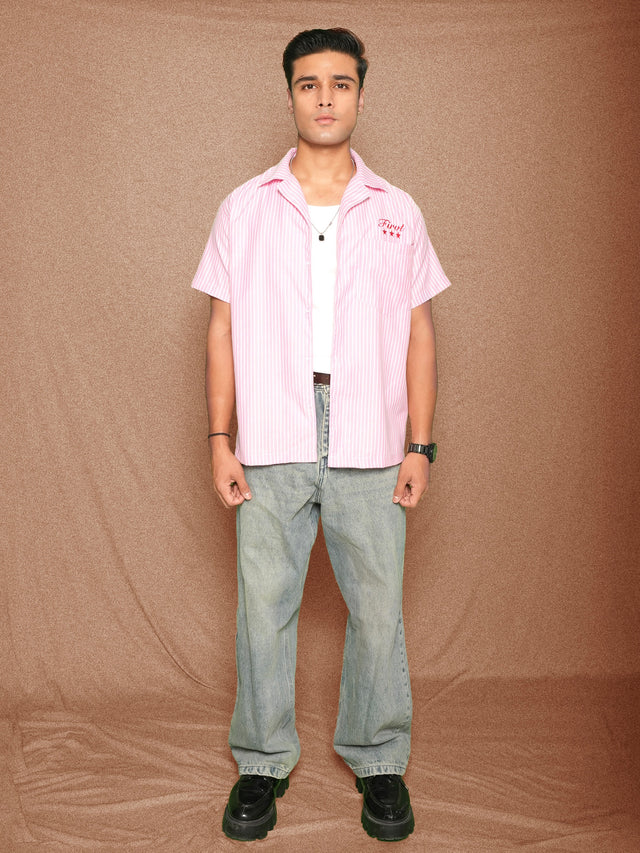 FIRVT STAR PINK STRIPED SHIRT