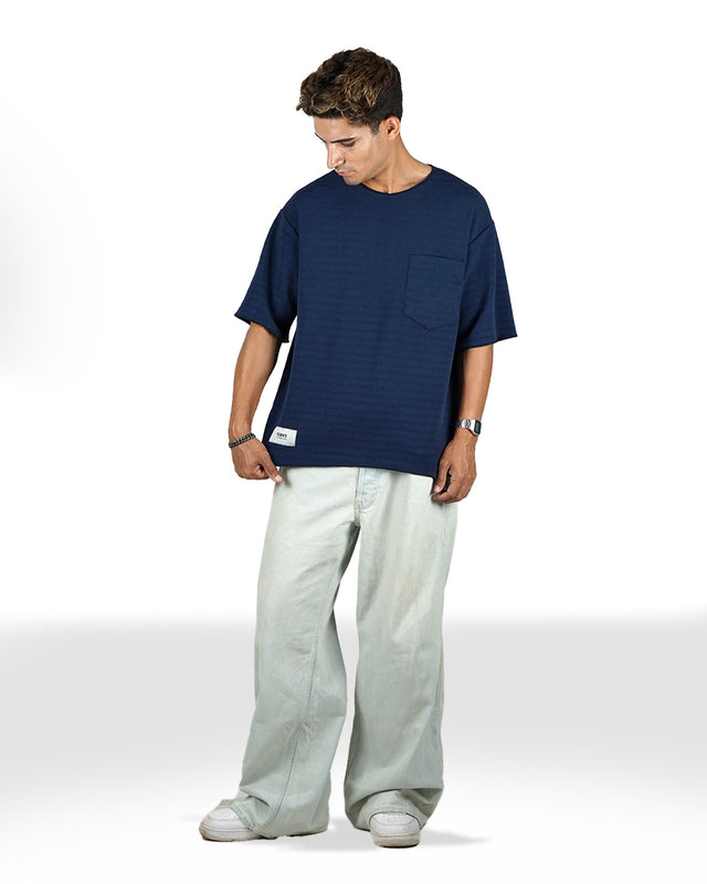 FIRVT PLEATED BLUE TSHIRT