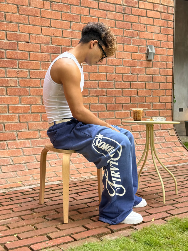 FIRVT BLUE BAGGY WASHED SWEATPANTS
