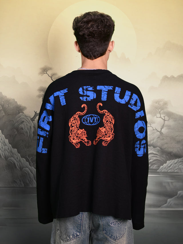 TWIN TIGERS WAFFLE FULL SLEEVE T-SHIRT