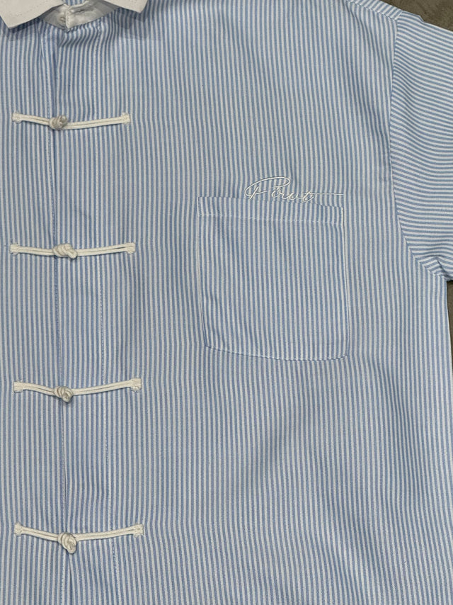 FIRVT BLUE STRIPE FROG BUTTON SHIRT