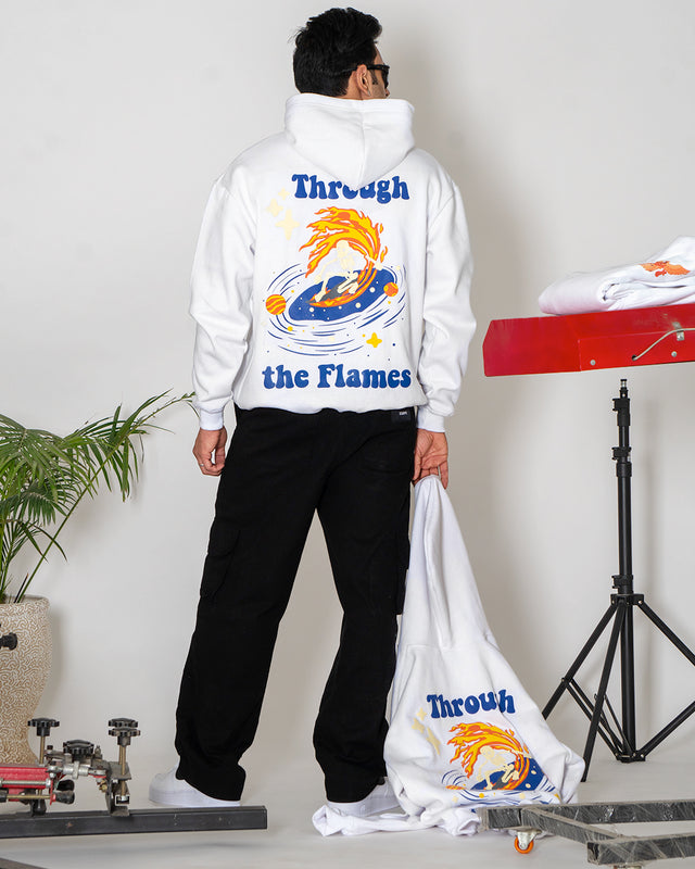 THROUGH THE FLAMES WHITE HOODIE