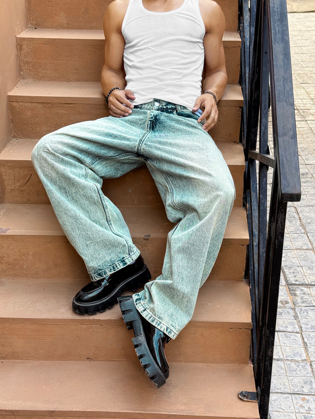 GREEN WASHED DENIM
