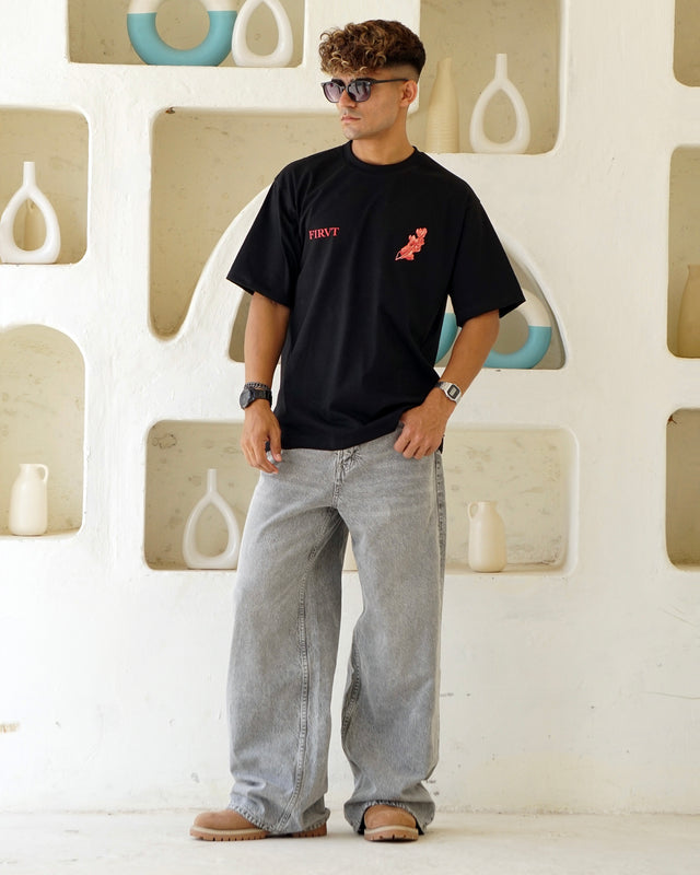 FIRVT FLORAL BLACK TSHIRT