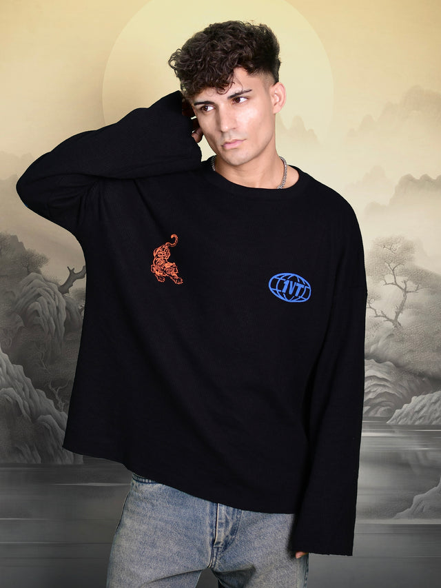 TWIN TIGERS WAFFLE FULL SLEEVE T-SHIRT
