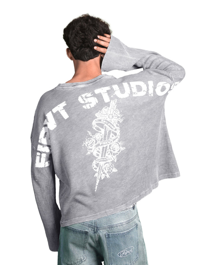 WASHED GREY SWORD WAFFLE T-SHIRT