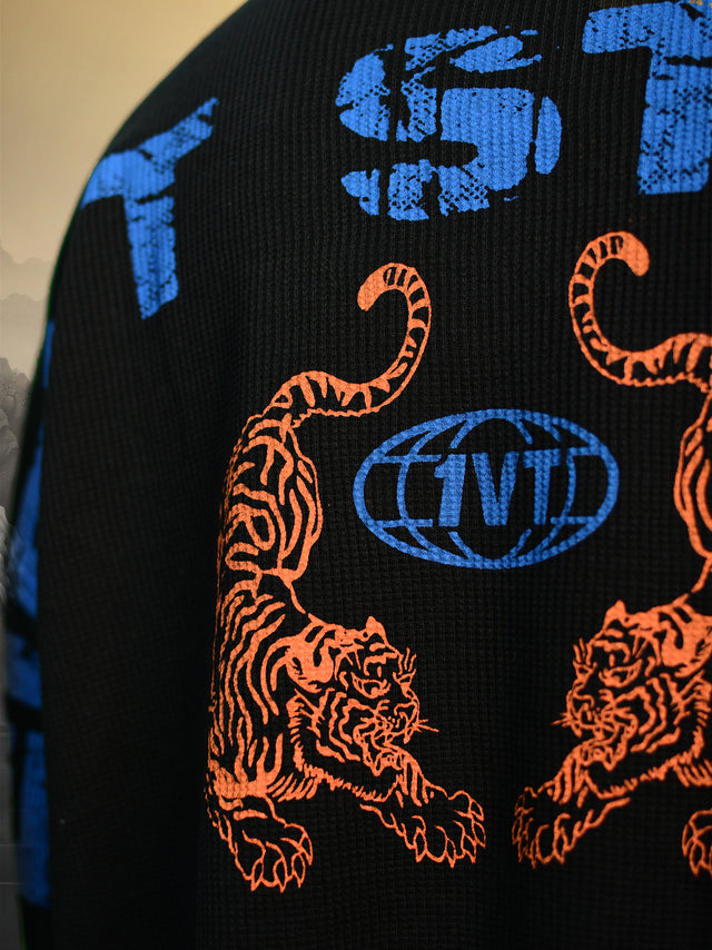 TWIN TIGERS WAFFLE FULL SLEEVE T-SHIRT