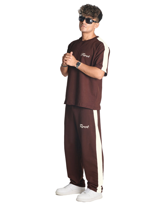 BROWN SIDE STRIPE CO-ORD SET