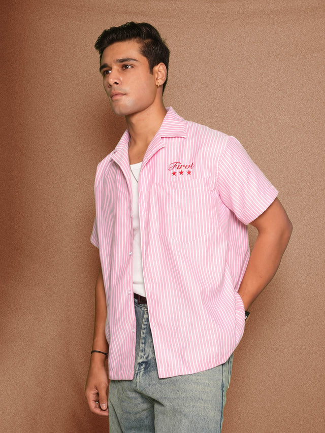 FIRVT STAR PINK STRIPED SHIRT