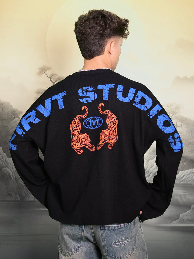 TWIN TIGERS WAFFLE FULL SLEEVE T-SHIRT