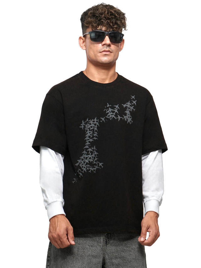 FIRVT FORCE FULL SLEEVE T-SHIRT BLACK ACID WASHED