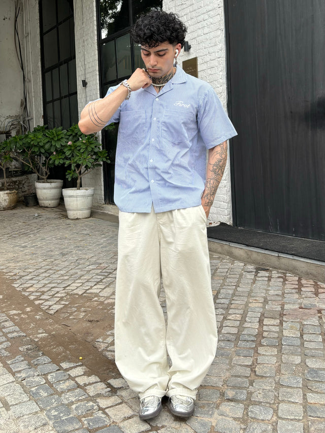 BLUE STRIPED BOWLING SHIRT