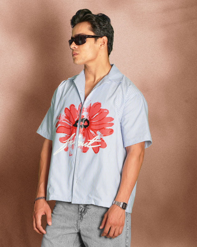 FLORAL BLOOM BLUE STRIPED SHIRT