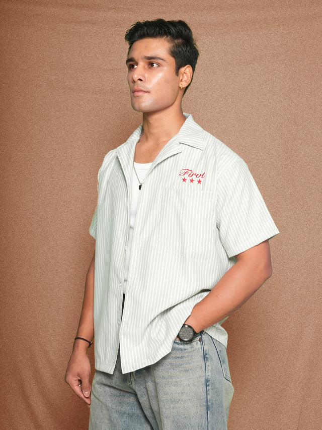FIRVT STAR SAGE GREEN STRIPED SHIRT