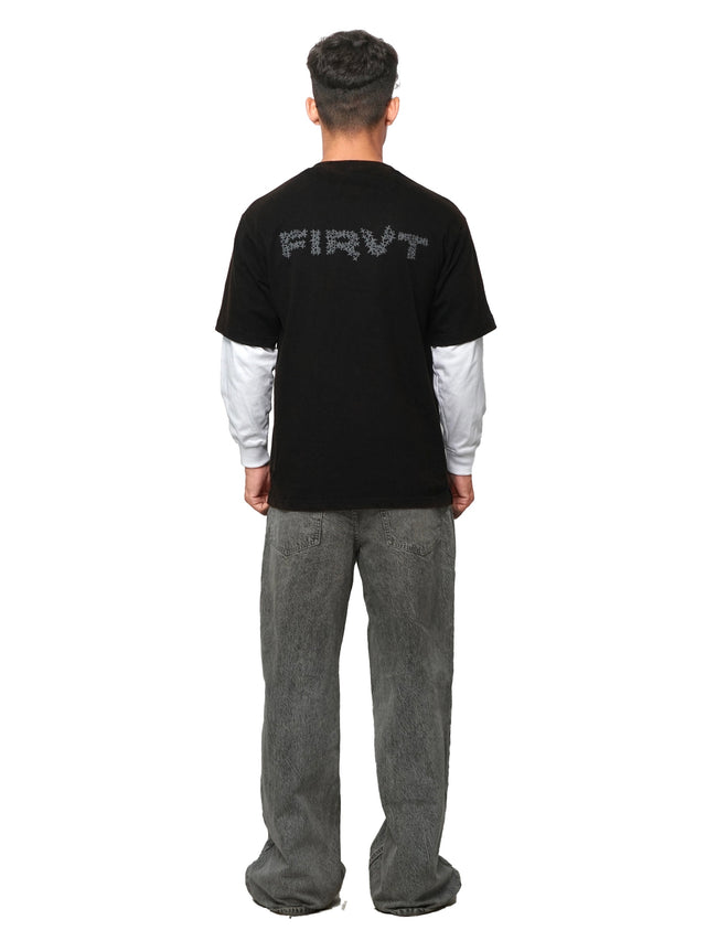 FIRVT FORCE FULL SLEEVE T-SHIRT BLACK ACID WASHED
