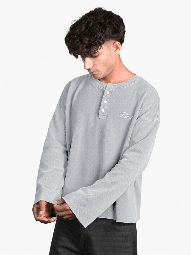 SILVER WASHED WAFFLE HENLEY
