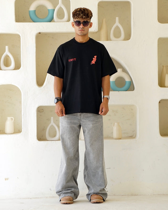 FIRVT FLORAL BLACK TSHIRT