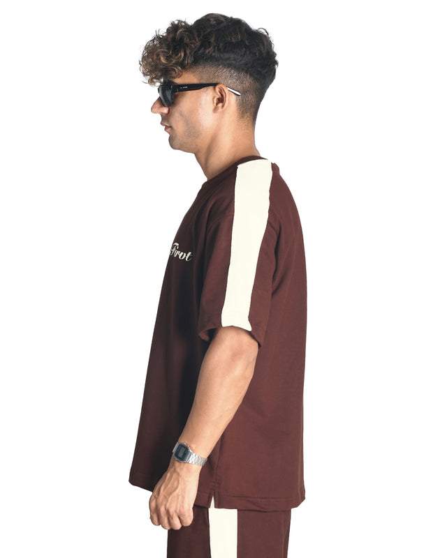 BROWN SIDE STRIPE CO-ORD SET