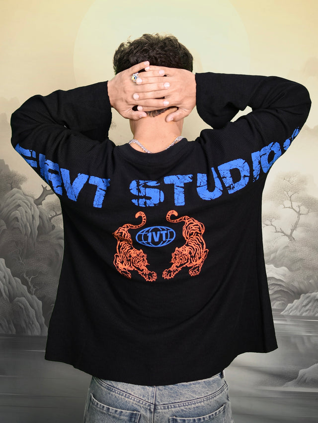 TWIN TIGERS WAFFLE FULL SLEEVE T-SHIRT