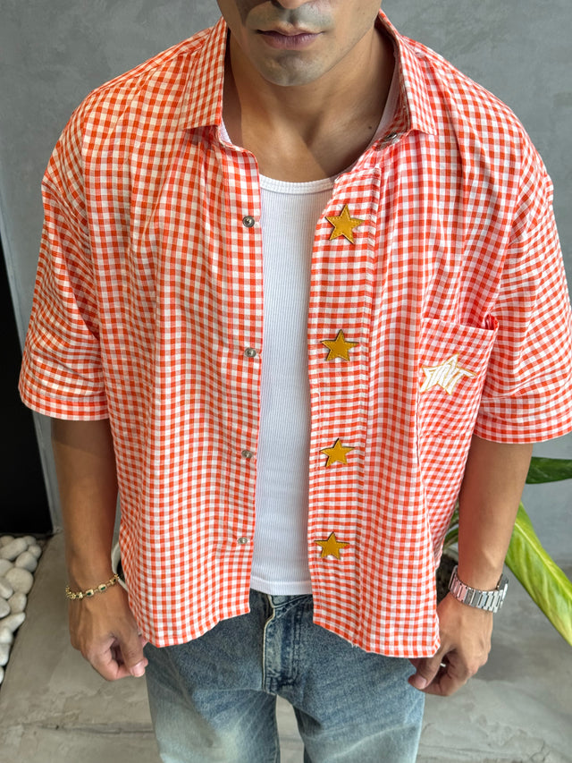 Orange Gingham Star Shirt