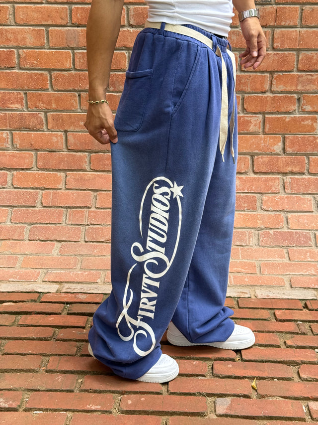 FIRVT BLUE BAGGY WASHED SWEATPANTS