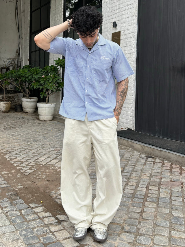 BLUE STRIPED BOWLING SHIRT