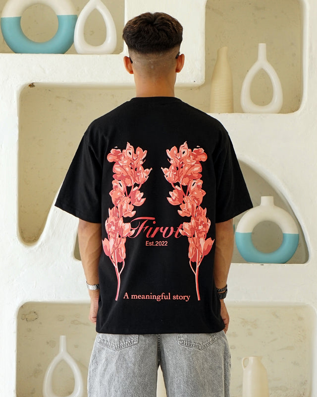 FIRVT FLORAL BLACK TSHIRT