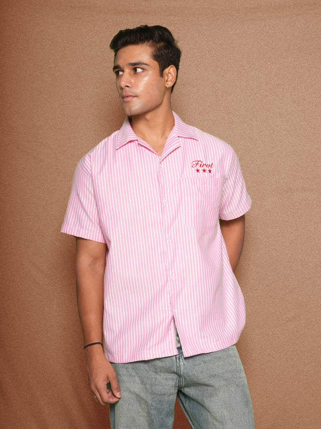 FIRVT STAR PINK STRIPED SHIRT