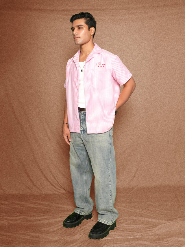 FIRVT STAR PINK STRIPED SHIRT