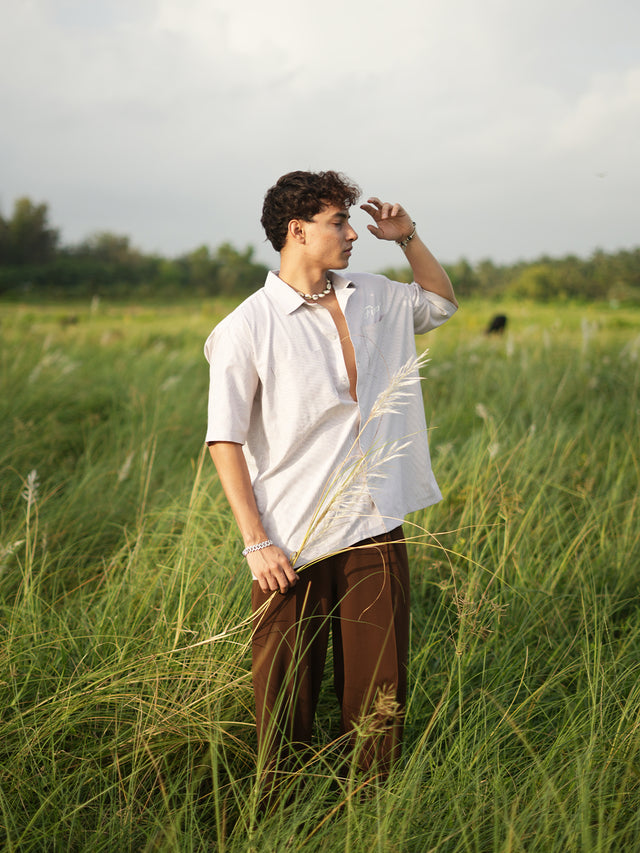 BROWN STRIPED BOWLING SHIRT