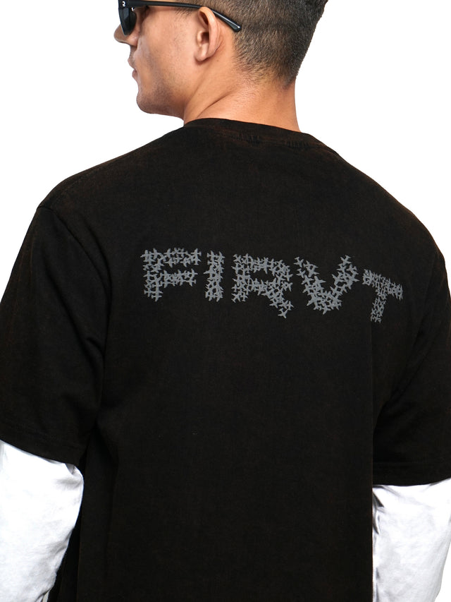 FIRVT FORCE FULL SLEEVE T-SHIRT BLACK ACID WASHED
