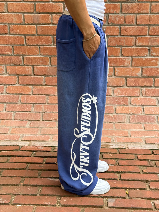 FIRVT BLUE BAGGY WASHED SWEATPANTS