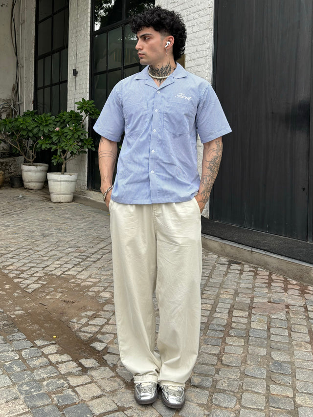 BLUE STRIPED BOWLING SHIRT