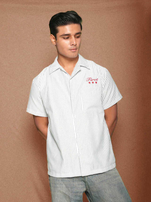 FIRVT STAR WHITE STRIPED SHIRT