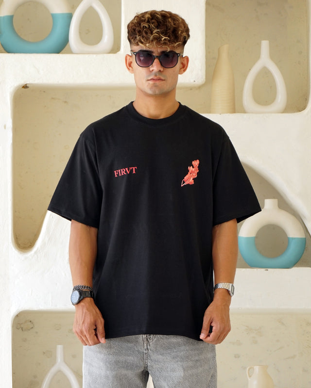 FIRVT FLORAL BLACK TSHIRT