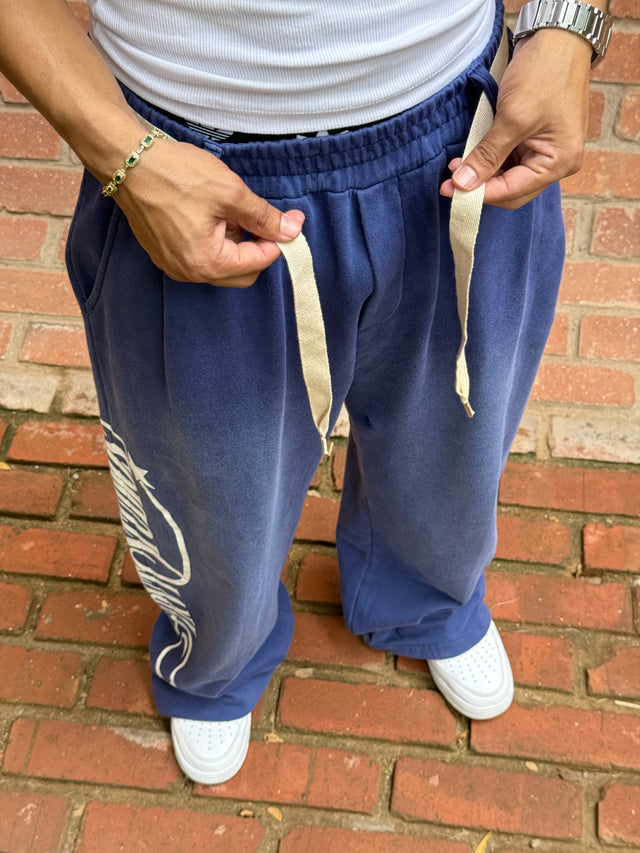 FIRVT BLUE BAGGY WASHED SWEATPANTS