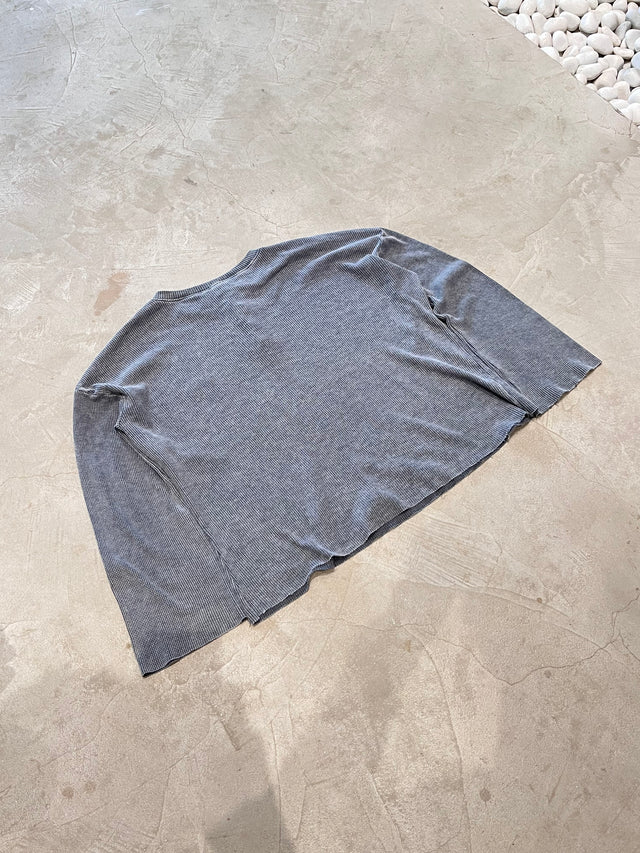 BLACK WASHED WAFFLE HENLEY