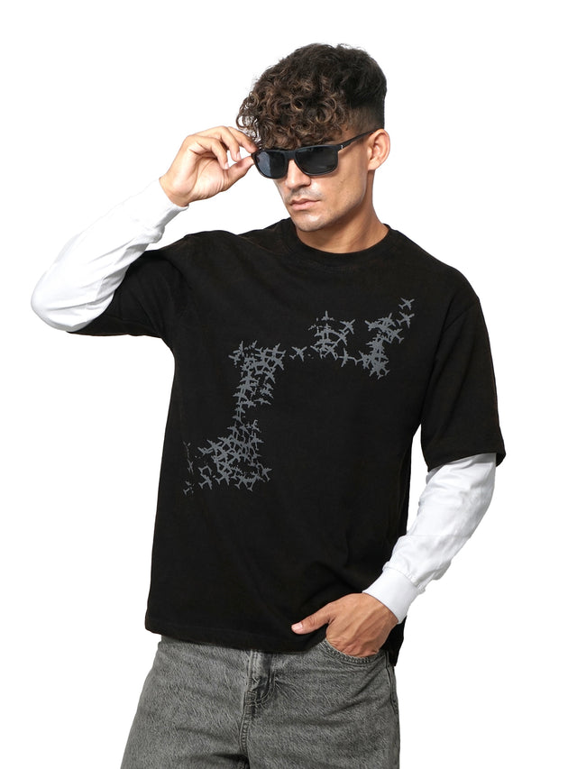 FIRVT FORCE FULL SLEEVE T-SHIRT BLACK ACID WASHED