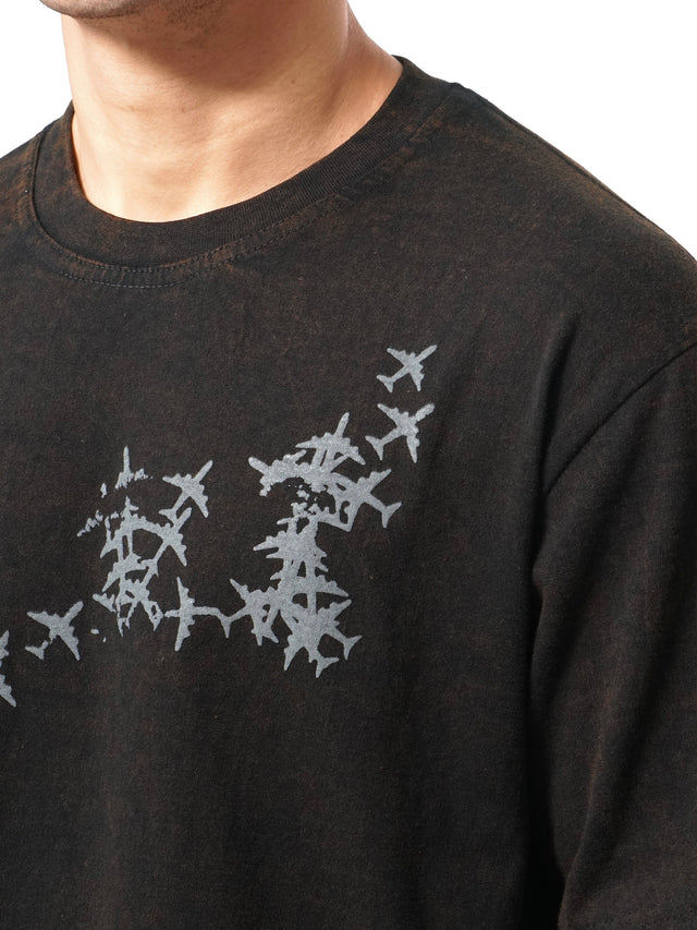 FIRVT FORCE FULL SLEEVE T-SHIRT BLACK ACID WASHED