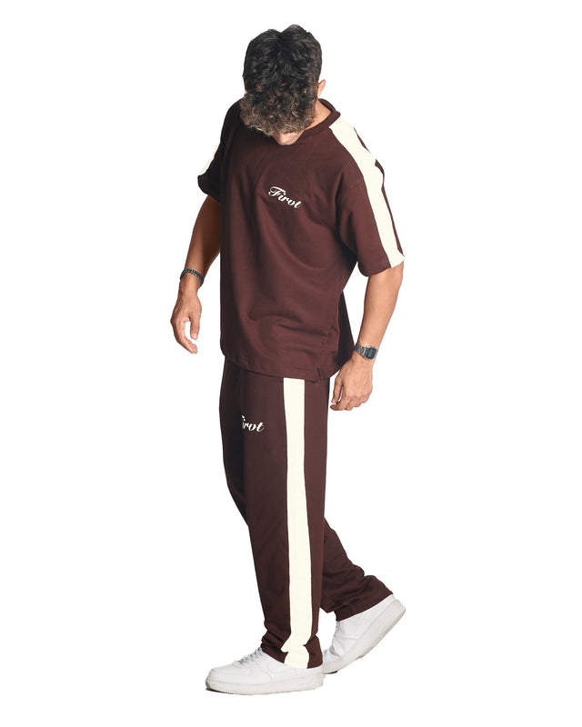 BROWN SIDE STRIPE CO-ORD SET