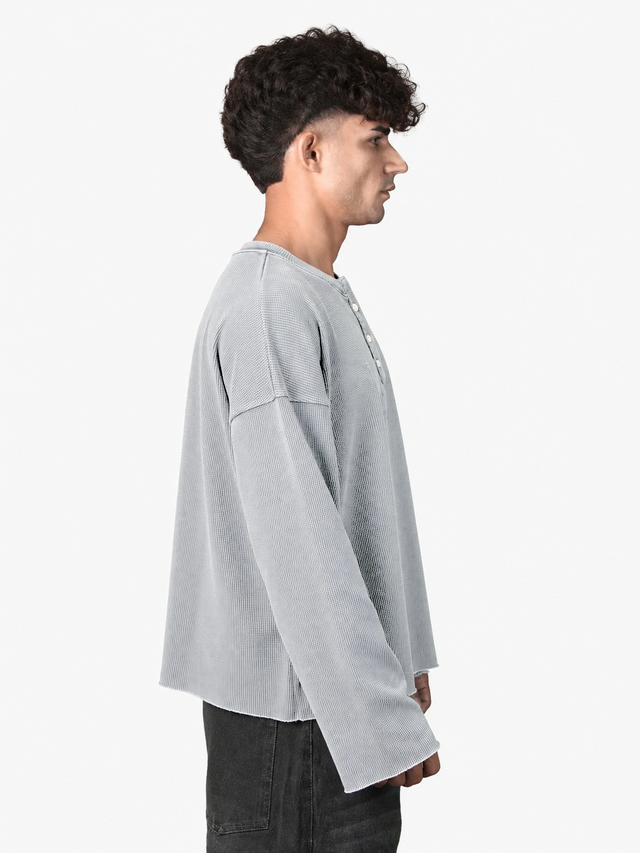 SILVER WASHED WAFFLE HENLEY