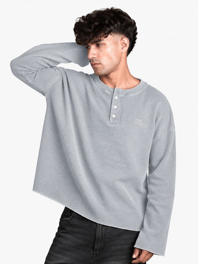 SILVER WASHED WAFFLE HENLEY