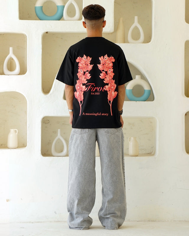 FIRVT FLORAL BLACK TSHIRT