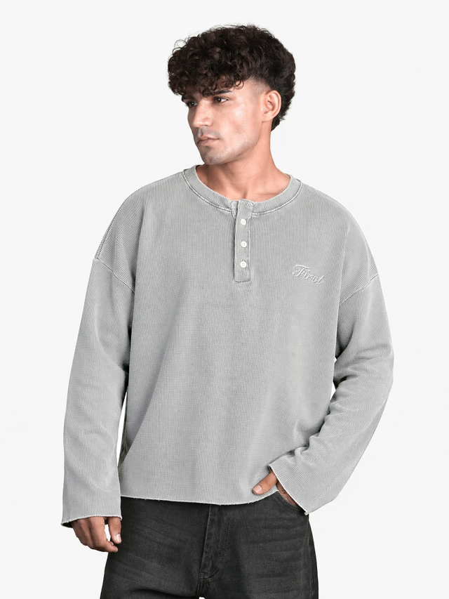 SILVER WASHED WAFFLE HENLEY