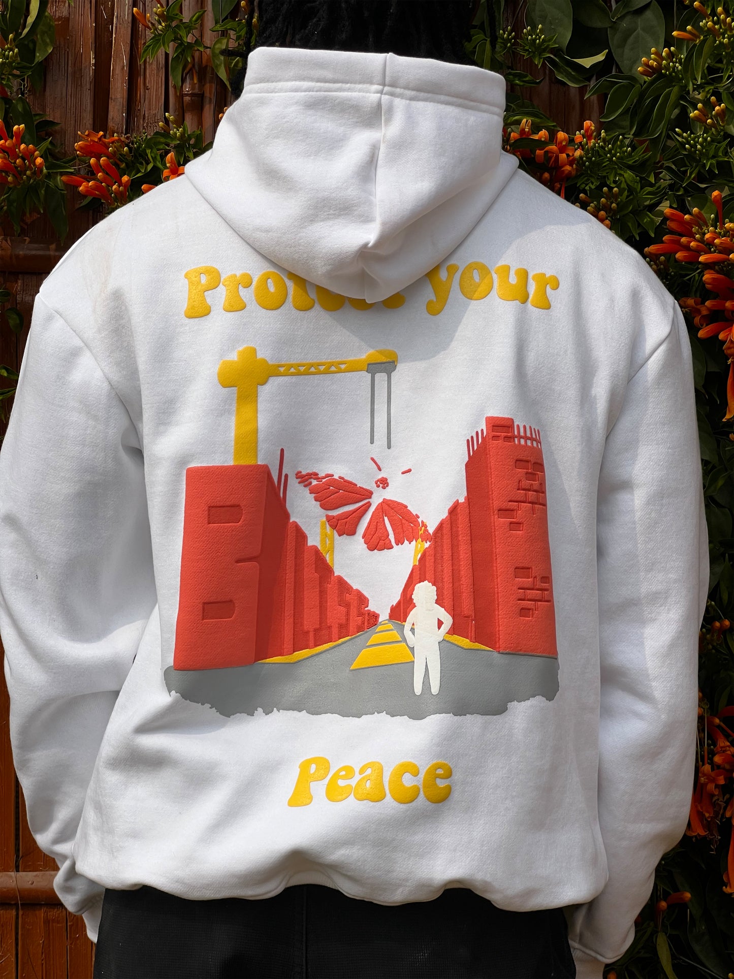 PROTECT YOUR PEACE WHITE HOODIE [UNISEX]