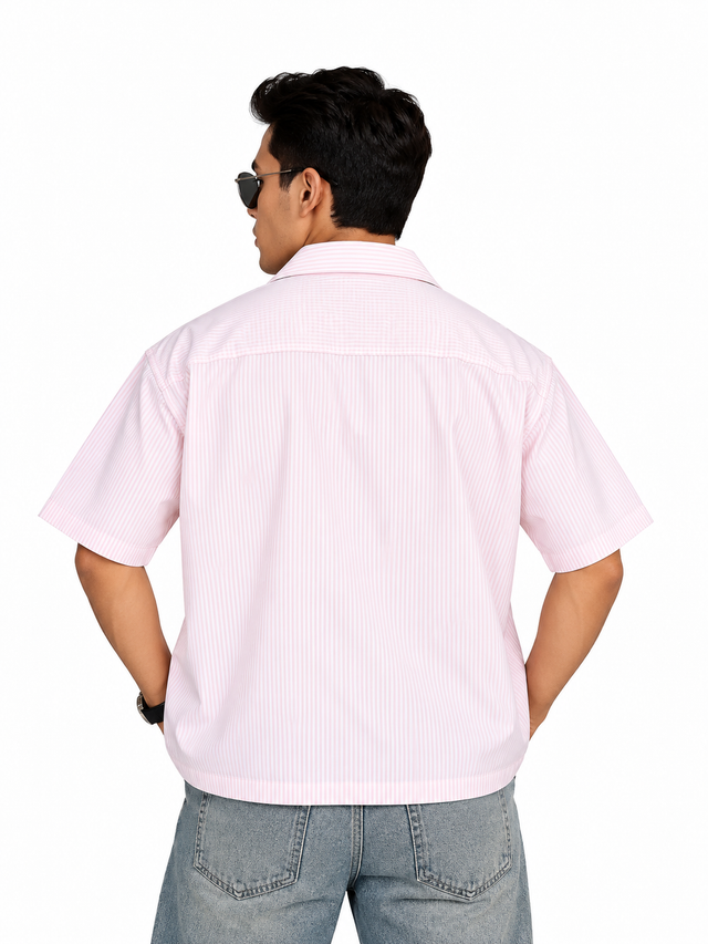 METAL CLASP PINK STRIPE SHIRT